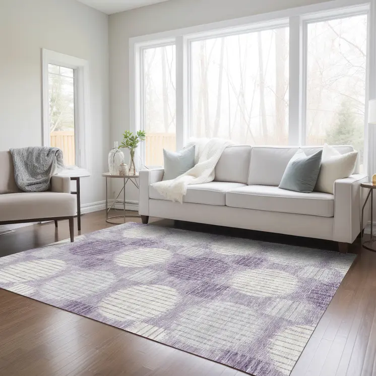 3' X 5' Purple And Ivory Geometric Washable Indoor Outdoor Area Rug