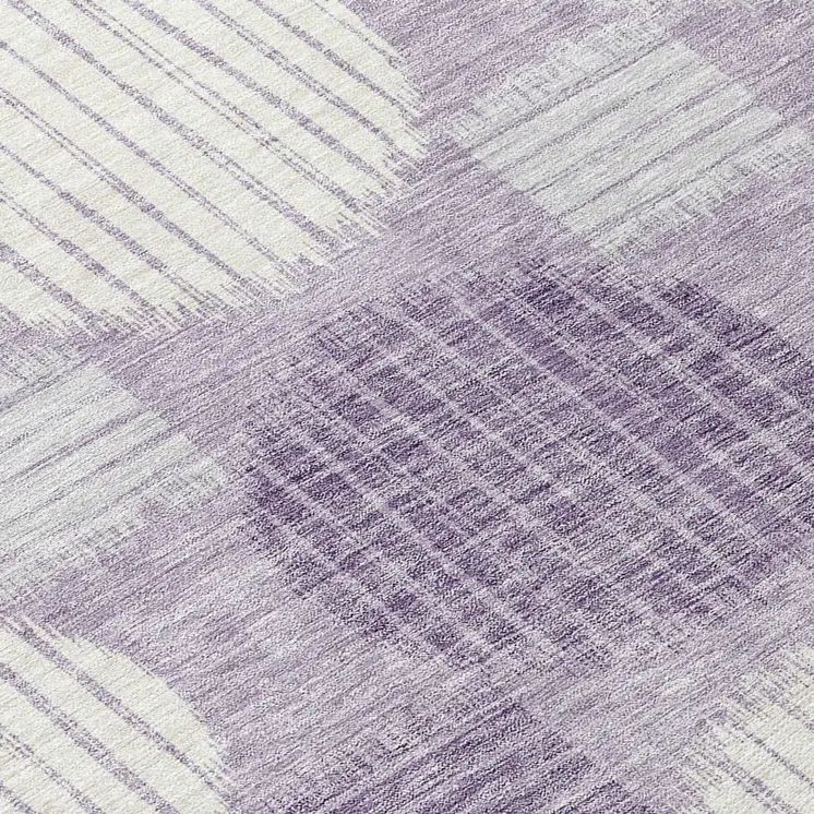 8' Purple And Ivory Round Geometric Washable Indoor Outdoor Area Rug