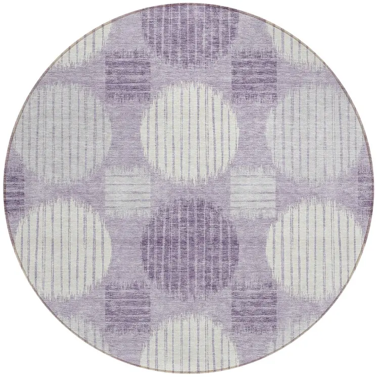 8' Purple And Ivory Round Geometric Washable Indoor Outdoor Area Rug