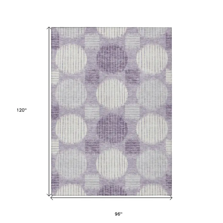 8' X 10' Purple And Ivory Geometric Washable Indoor Outdoor Area Rug
