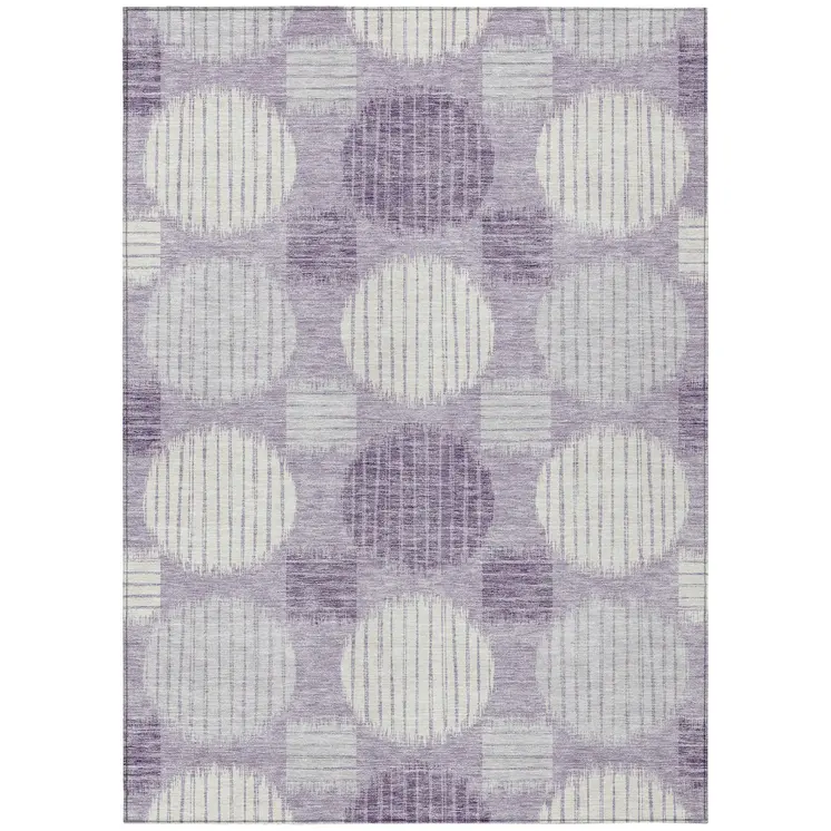 8' X 10' Purple And Ivory Geometric Washable Indoor Outdoor Area Rug