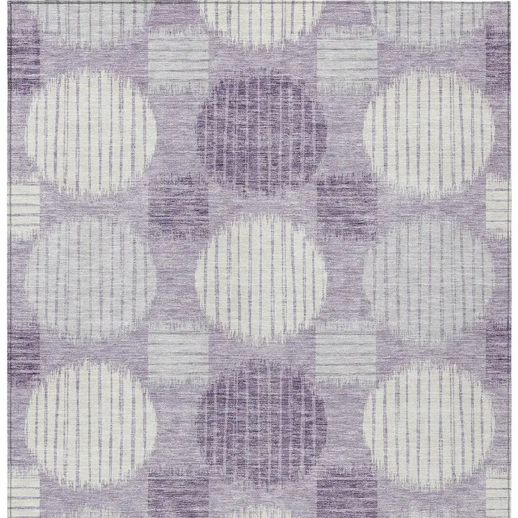 9' X 12' Purple And Ivory Geometric Washable Indoor Outdoor Area Rug