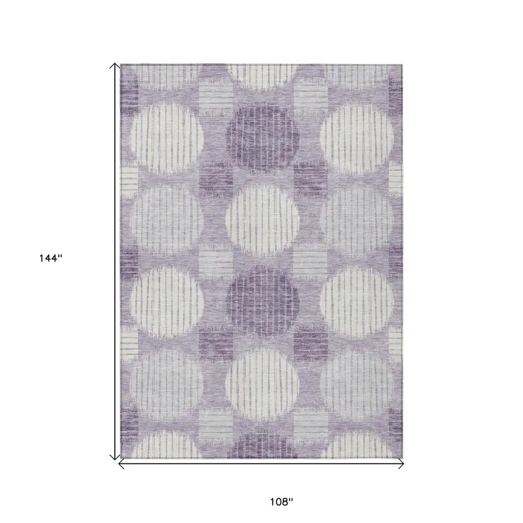 9' X 12' Purple And Ivory Geometric Washable Indoor Outdoor Area Rug