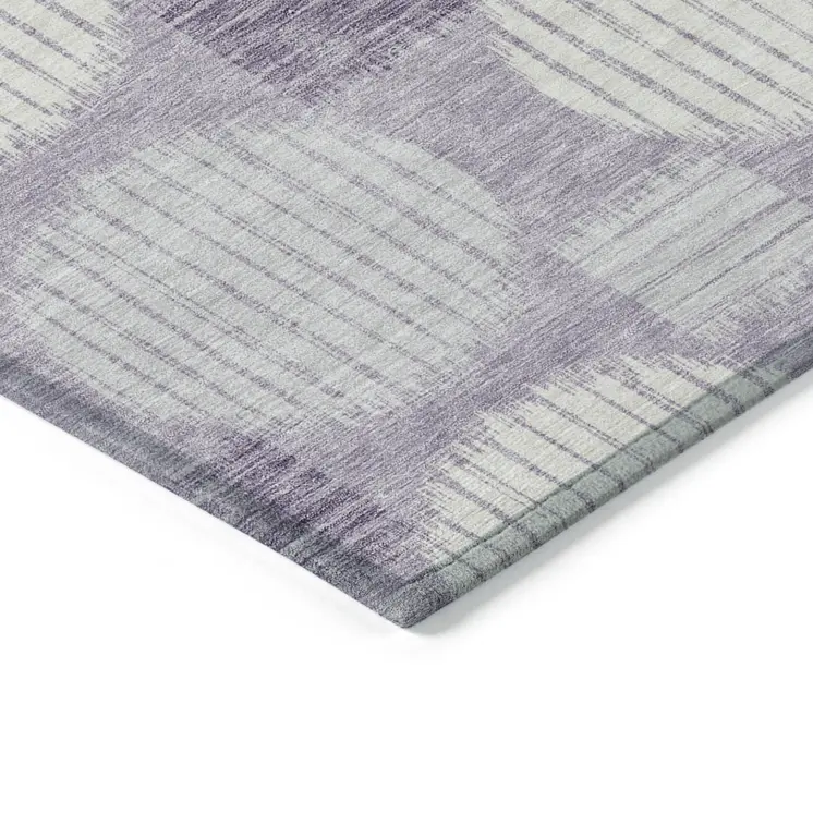 9' X 12' Purple And Ivory Geometric Washable Indoor Outdoor Area Rug