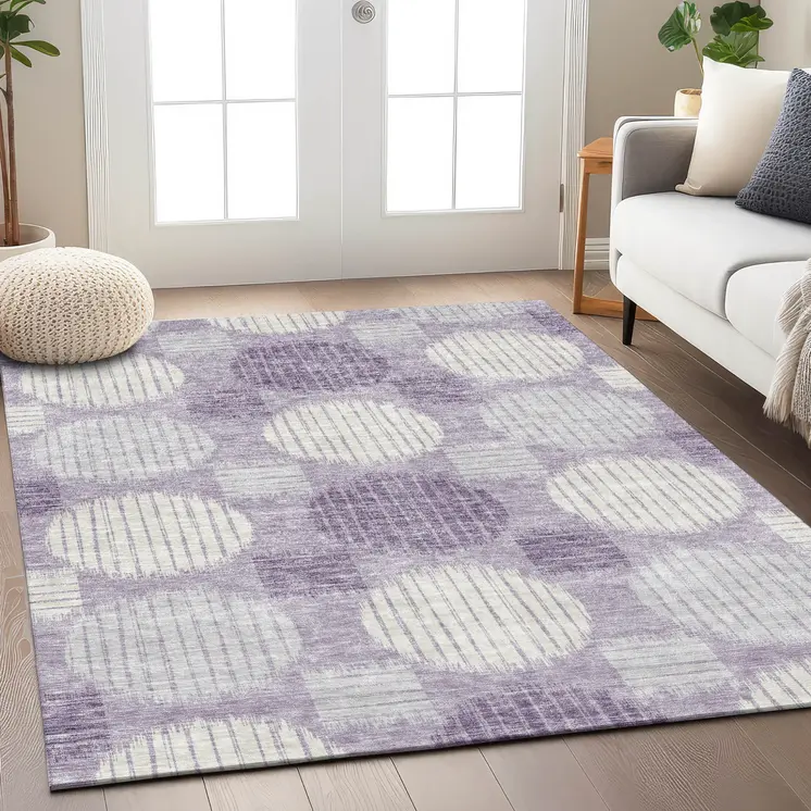 10' X 14' Purple And Ivory Geometric Washable Indoor Outdoor Area Rug