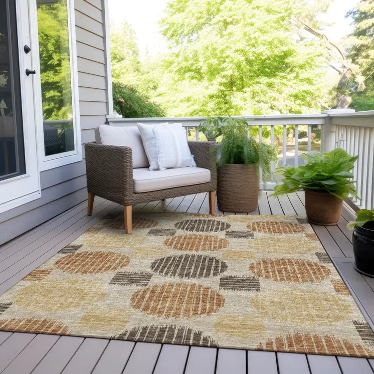 3' X 5' Tan Brown And Beige Geometric Washable Indoor Outdoor Area Rug