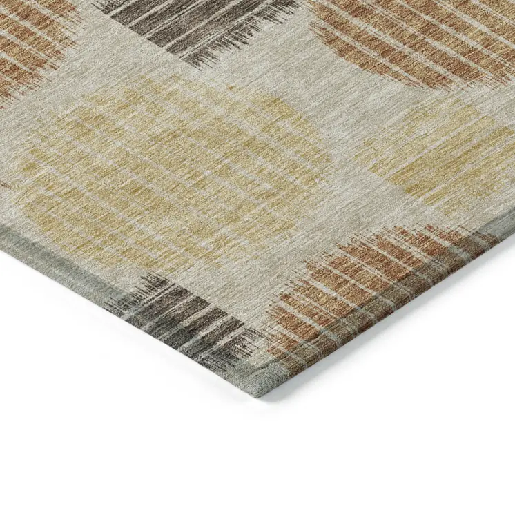 3' X 5' Tan Brown And Beige Geometric Washable Indoor Outdoor Area Rug