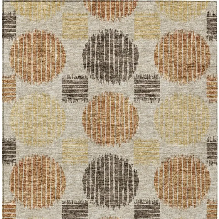 5' X 8' Tan Brown And Beige Geometric Washable Indoor Outdoor Area Rug
