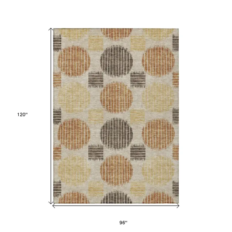 8' X 10' Tan Brown And Beige Geometric Washable Indoor Outdoor Area Rug