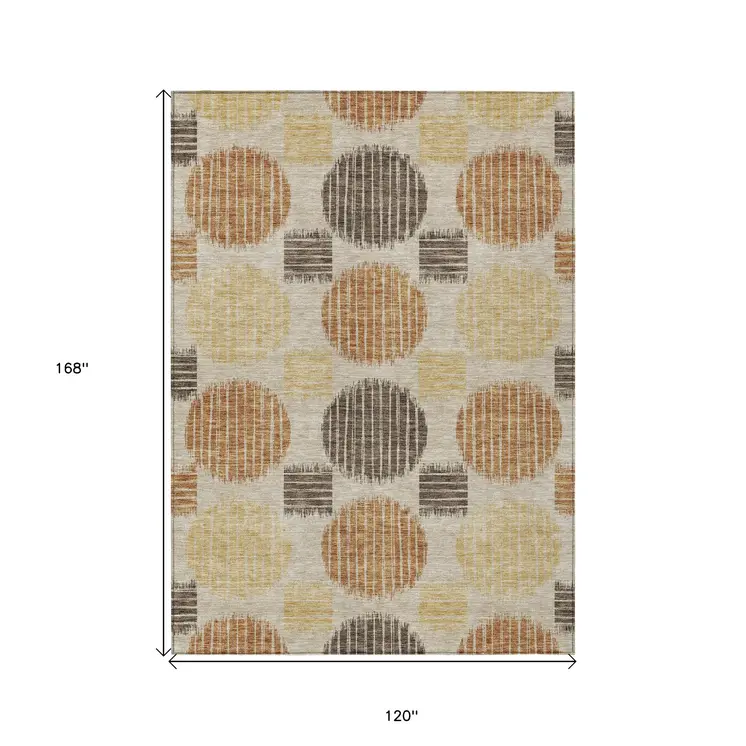 10' X 14' Tan Brown And Beige Geometric Washable Indoor Outdoor Area Rug