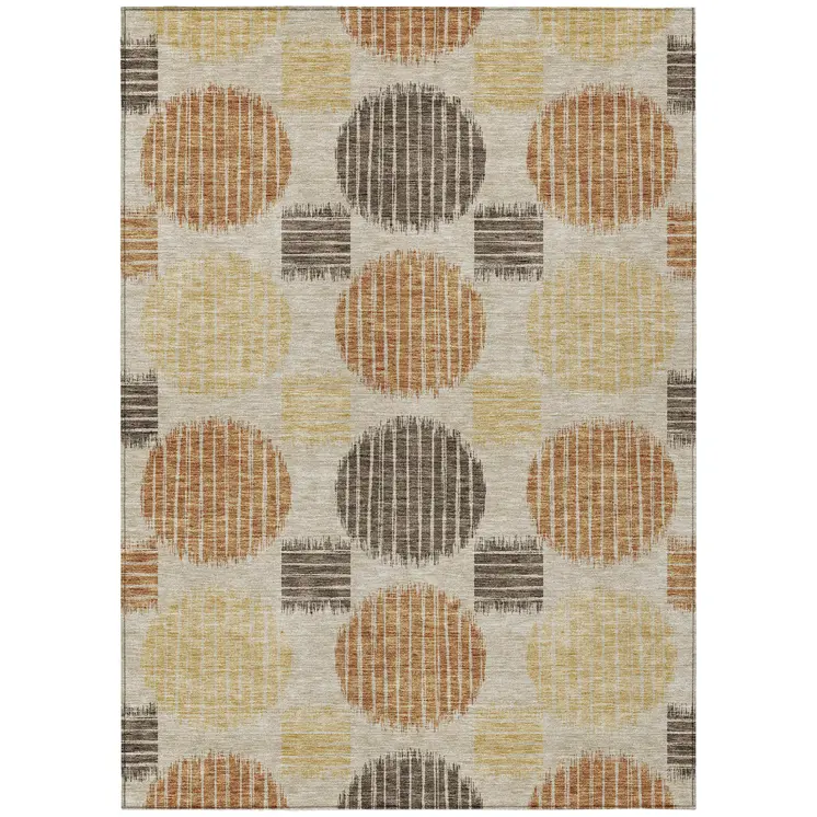 10' X 14' Tan Brown And Beige Geometric Washable Indoor Outdoor Area Rug