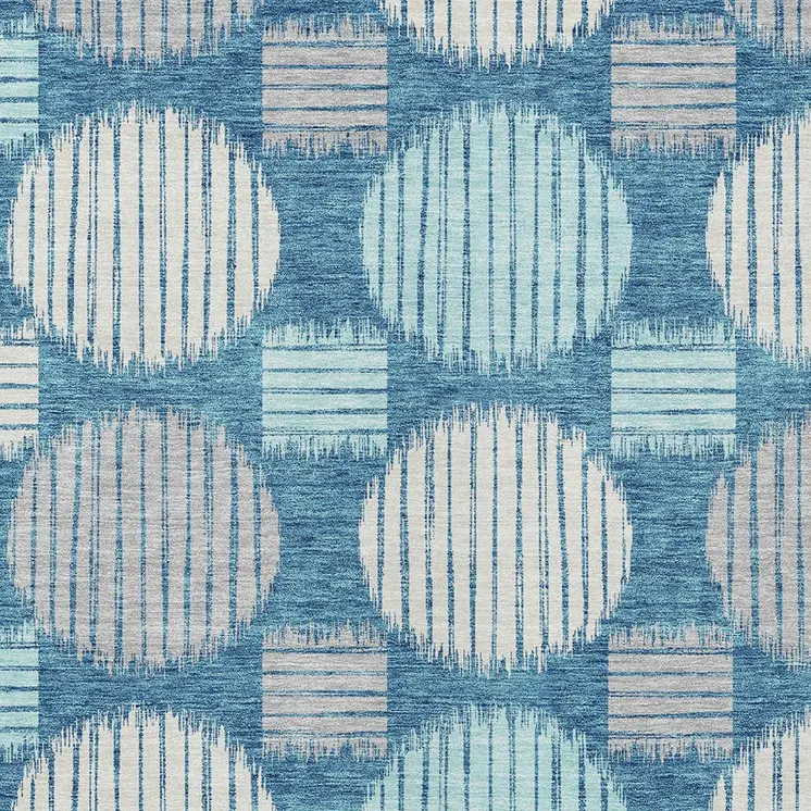3' X 5' Teal Blue Gray And Ivory Geometric Washable Indoor Outdoor Area Rug