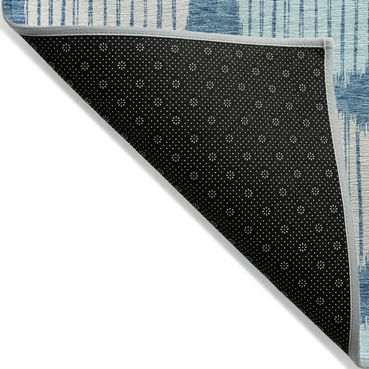 5' X 8' Teal Blue Gray And Ivory Geometric Washable Indoor Outdoor Area Rug
