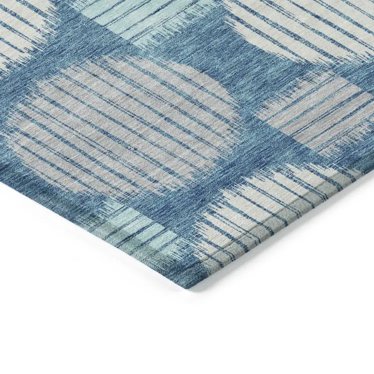 5' X 8' Teal Blue Gray And Ivory Geometric Washable Indoor Outdoor Area Rug
