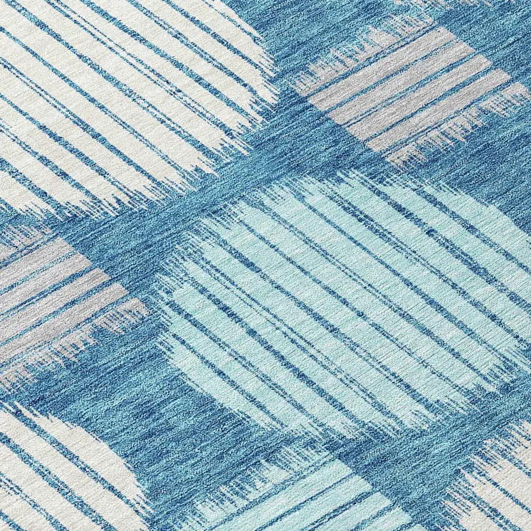 5' X 8' Teal Blue Gray And Ivory Geometric Washable Indoor Outdoor Area Rug