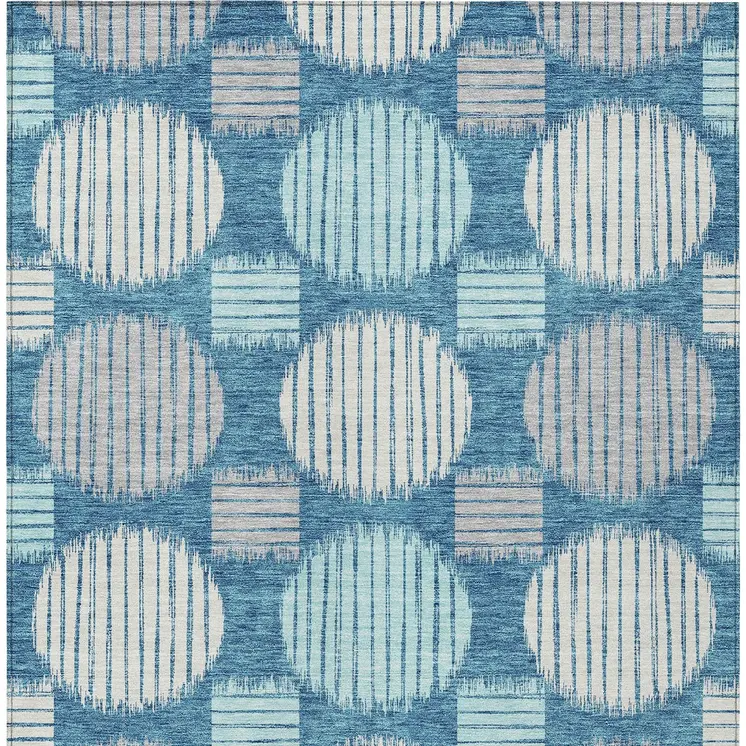 8' X 10' Teal Blue Gray And Ivory Geometric Washable Indoor Outdoor Area Rug