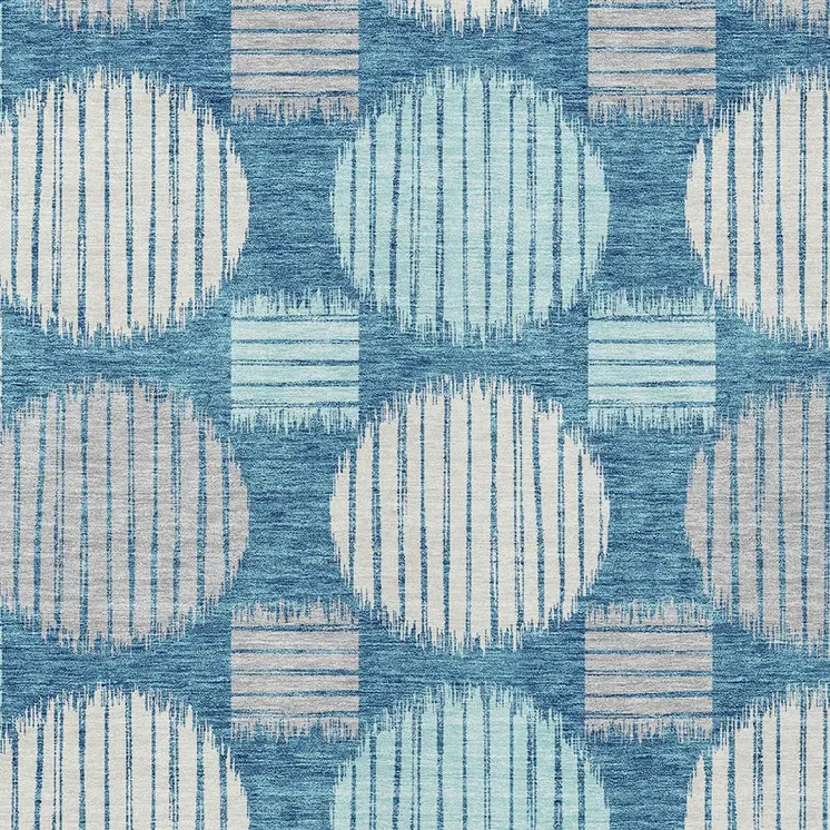 8' X 10' Teal Blue Gray And Ivory Geometric Washable Indoor Outdoor Area Rug