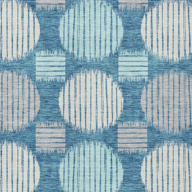10' X 14' Teal Blue Gray And Ivory Geometric Washable Indoor Outdoor Area Rug