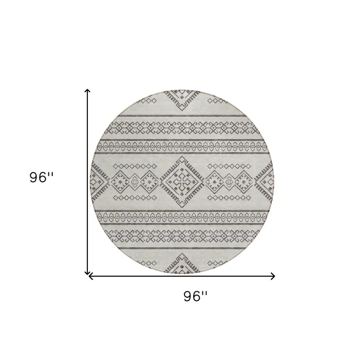 8' Beige And Brown Round Southwestern Washable Indoor Outdoor Area Rug