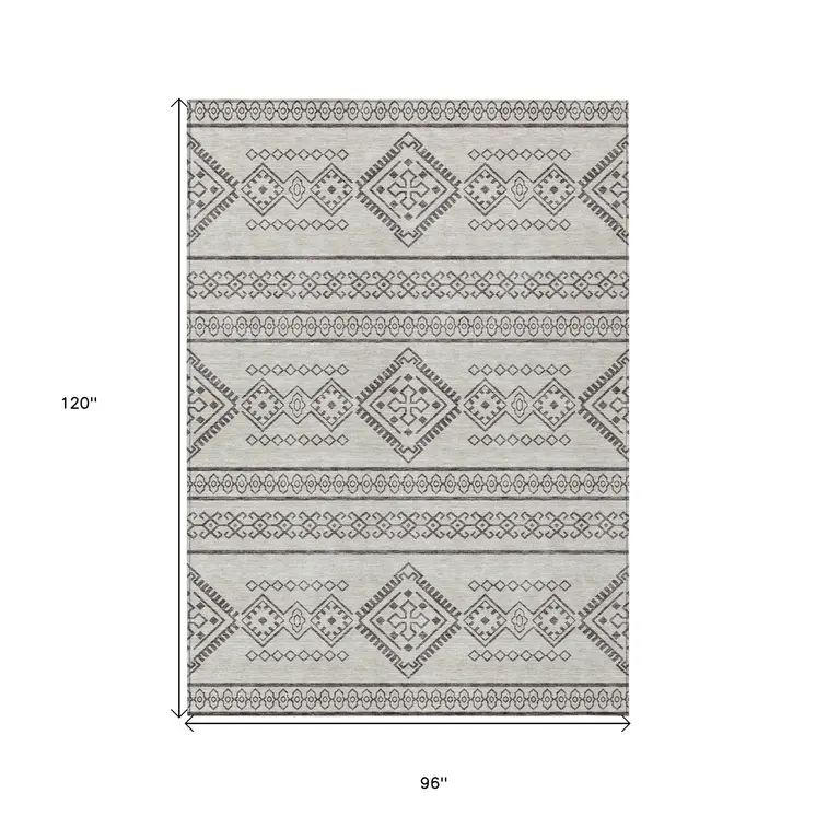 8' X 10' Beige And Brown Southwestern Washable Indoor Outdoor Area Rug