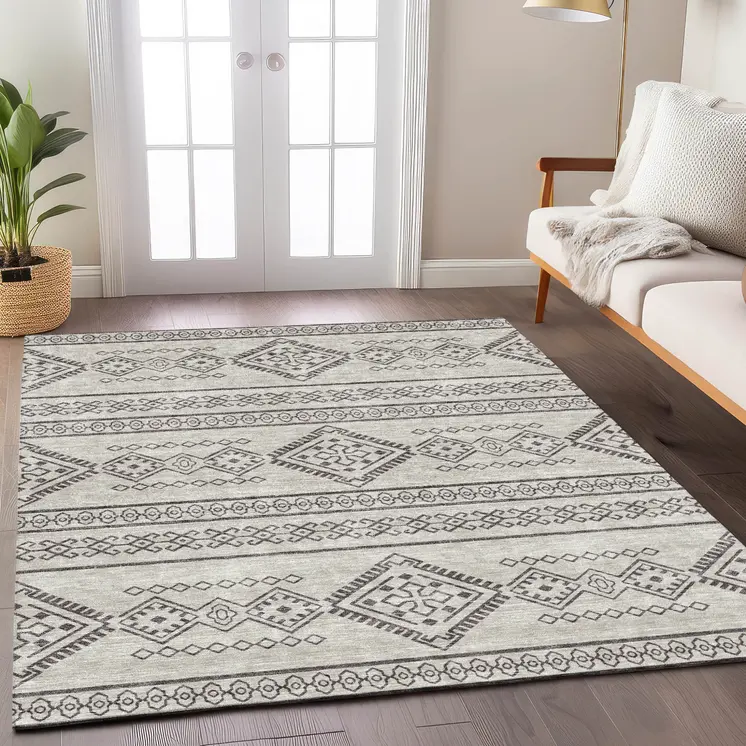 8' X 10' Beige And Brown Southwestern Washable Indoor Outdoor Area Rug