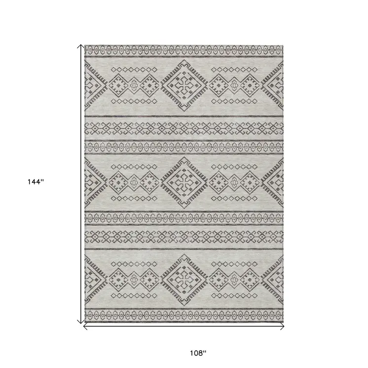 9' X 12' Beige And Brown Southwestern Washable Indoor Outdoor Area Rug