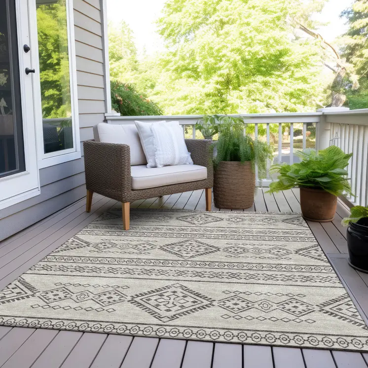 9' X 12' Beige And Brown Southwestern Washable Indoor Outdoor Area Rug