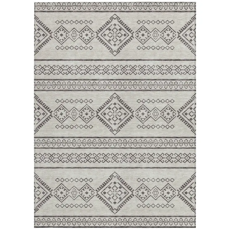 9' X 12' Beige And Brown Southwestern Washable Indoor Outdoor Area Rug