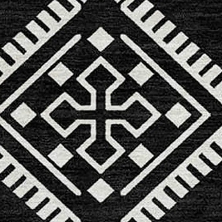 5' X 8' Black And Ivory Southwestern Washable Indoor Outdoor Area Rug