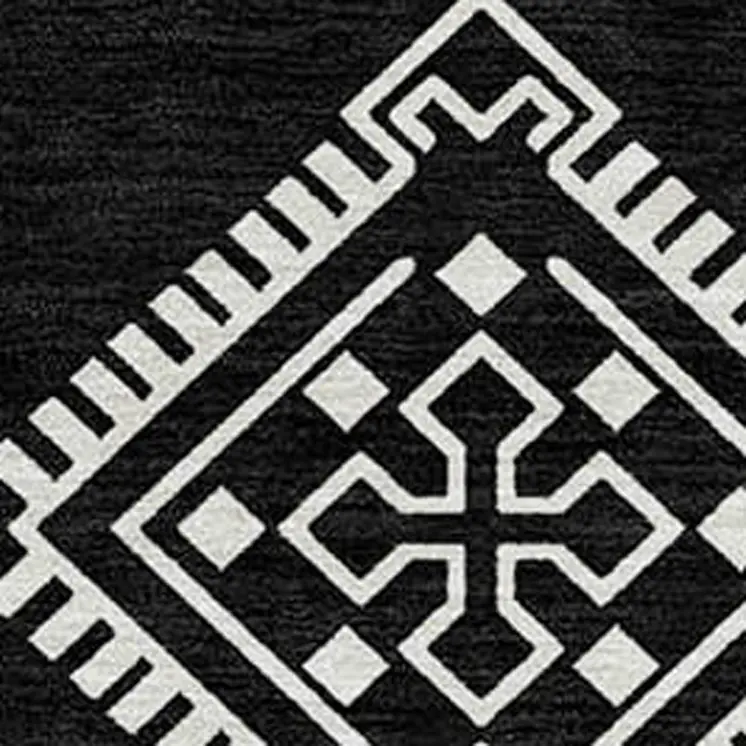 9' X 12' Black And Ivory Southwestern Washable Indoor Outdoor Area Rug