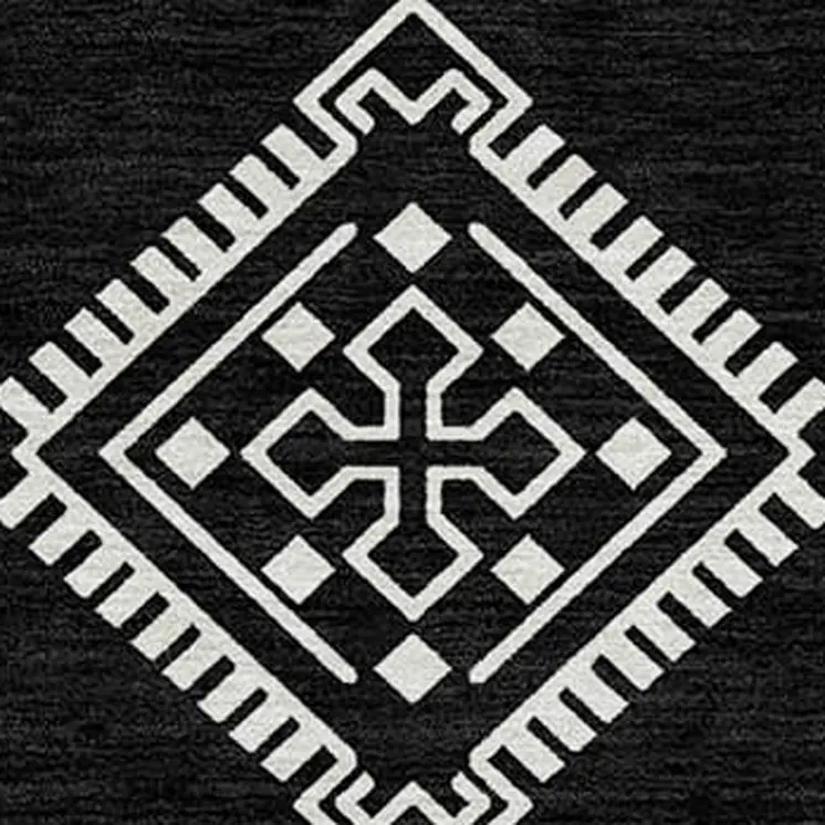 9' X 12' Black And Ivory Southwestern Washable Indoor Outdoor Area Rug
