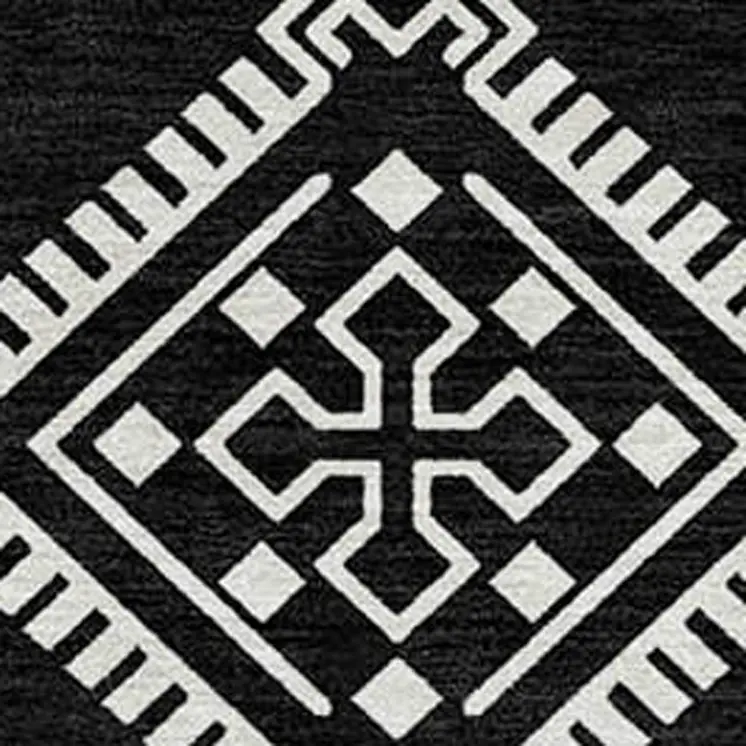 10' X 14' Black And Ivory Southwestern Washable Indoor Outdoor Area Rug