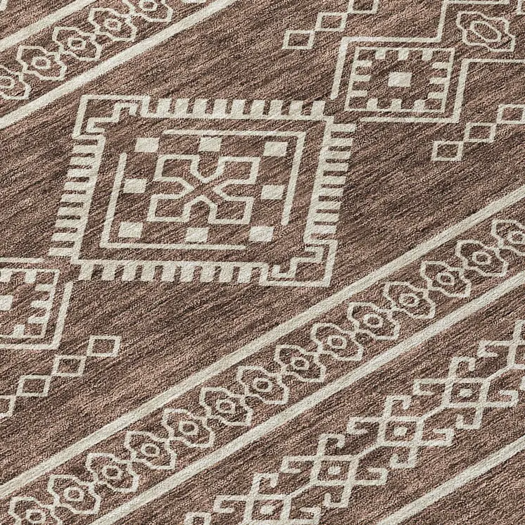 9' X 12' Brown And Ivory Southwestern Washable Indoor Outdoor Area Rug