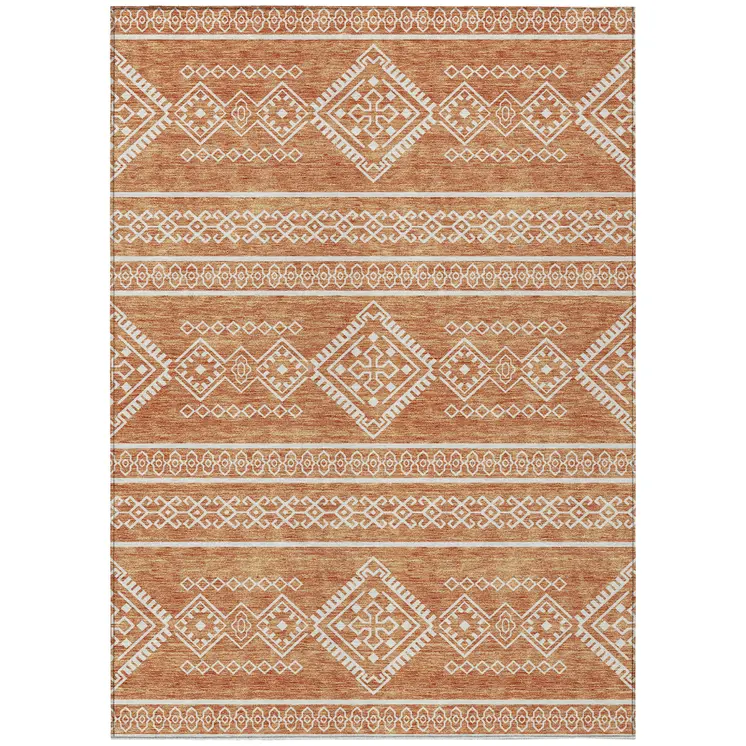 5' X 8' Copper And Ivory Southwestern Washable Indoor Outdoor Area Rug