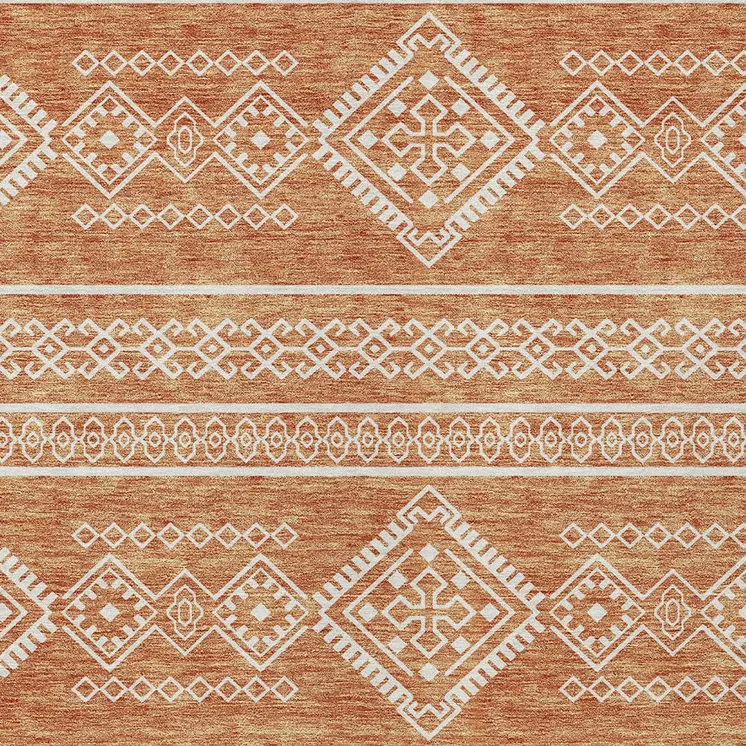 5' X 8' Copper And Ivory Southwestern Washable Indoor Outdoor Area Rug