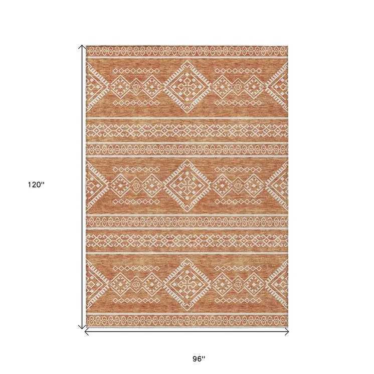 8' X 10' Copper And Ivory Southwestern Washable Indoor Outdoor Area Rug