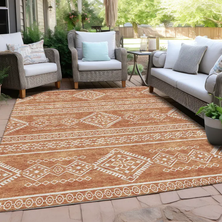 8' X 10' Copper And Ivory Southwestern Washable Indoor Outdoor Area Rug