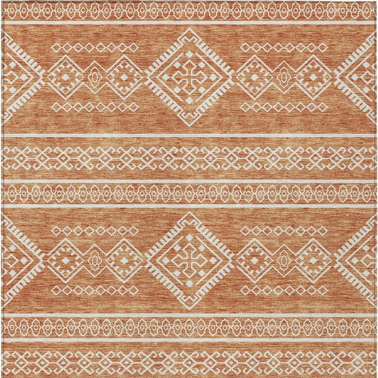 8' X 10' Copper And Ivory Southwestern Washable Indoor Outdoor Area Rug