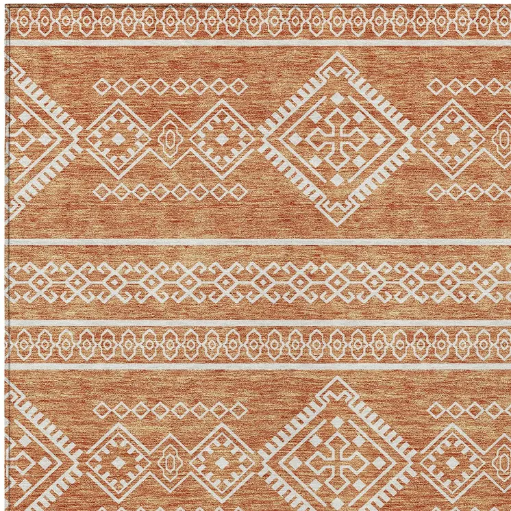 9' X 12' Copper And Ivory Southwestern Washable Indoor Outdoor Area Rug