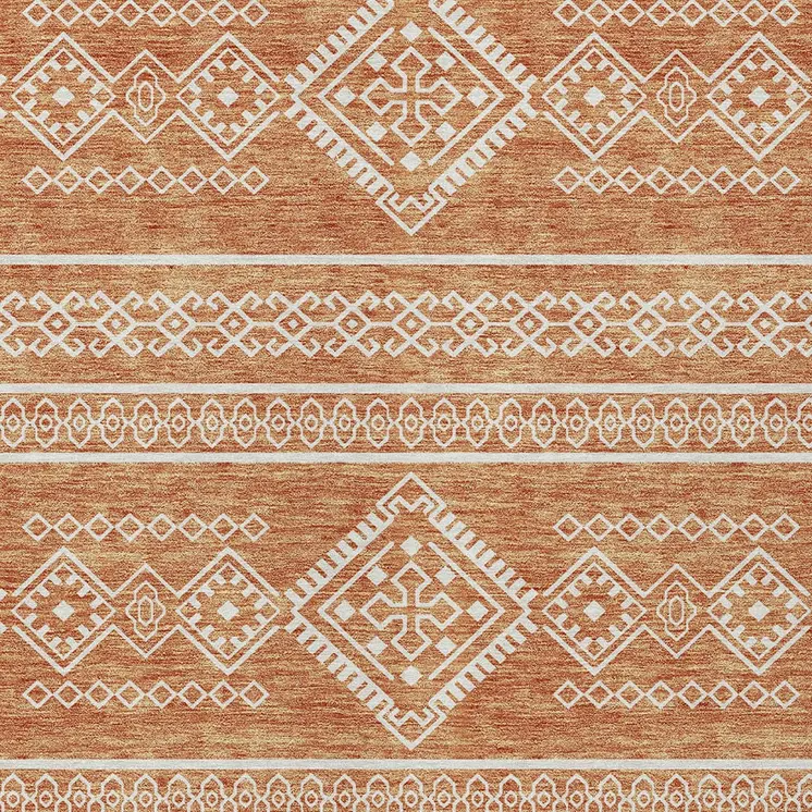10' X 14' Copper And Ivory Southwestern Washable Indoor Outdoor Area Rug