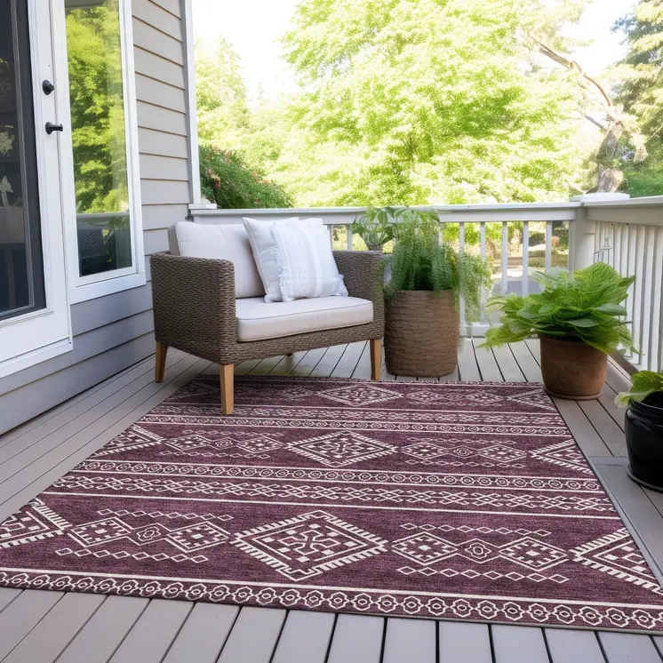 3' X 5' Eggplant And Ivory Southwestern Washable Indoor Outdoor Area Rug
