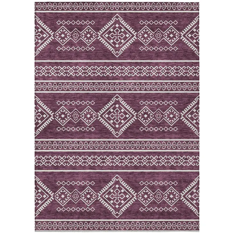 3' X 5' Eggplant And Ivory Southwestern Washable Indoor Outdoor Area Rug