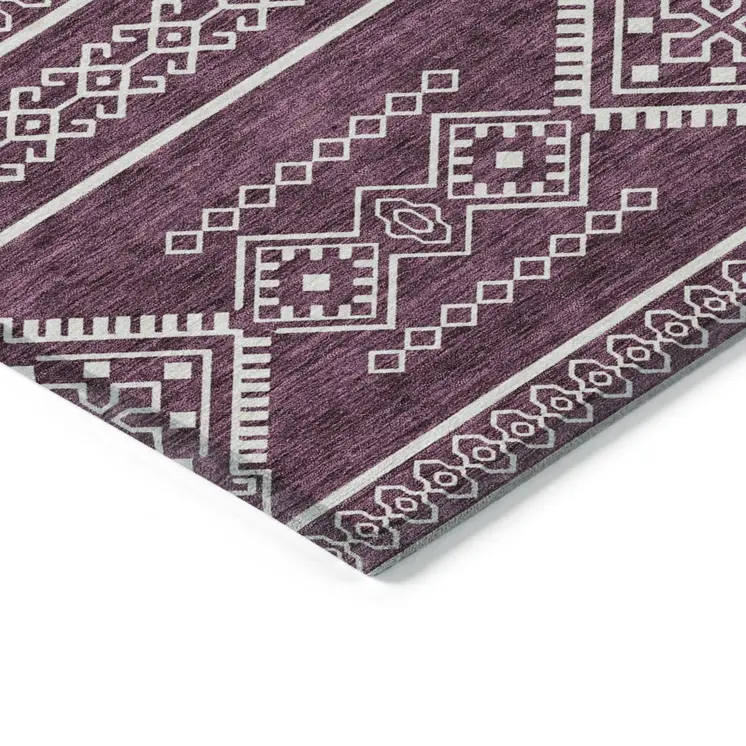 8' X 10' Eggplant And Ivory Southwestern Washable Indoor Outdoor Area Rug