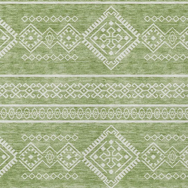 5' X 8' Green And Ivory Southwestern Washable Indoor Outdoor Area Rug