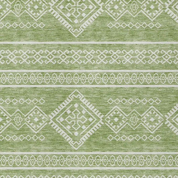 10' X 14' Green And Ivory Southwestern Washable Indoor Outdoor Area Rug