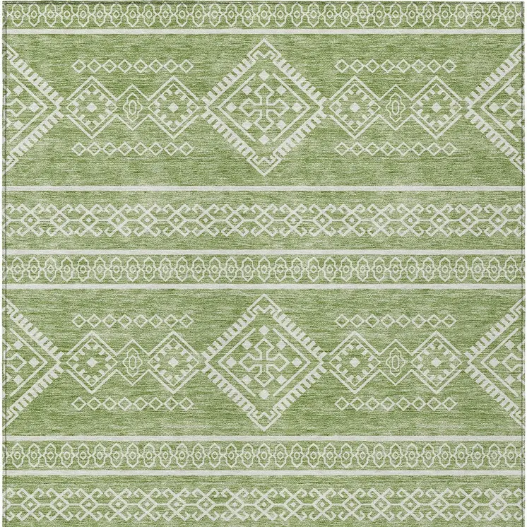 10' X 14' Green And Ivory Southwestern Washable Indoor Outdoor Area Rug