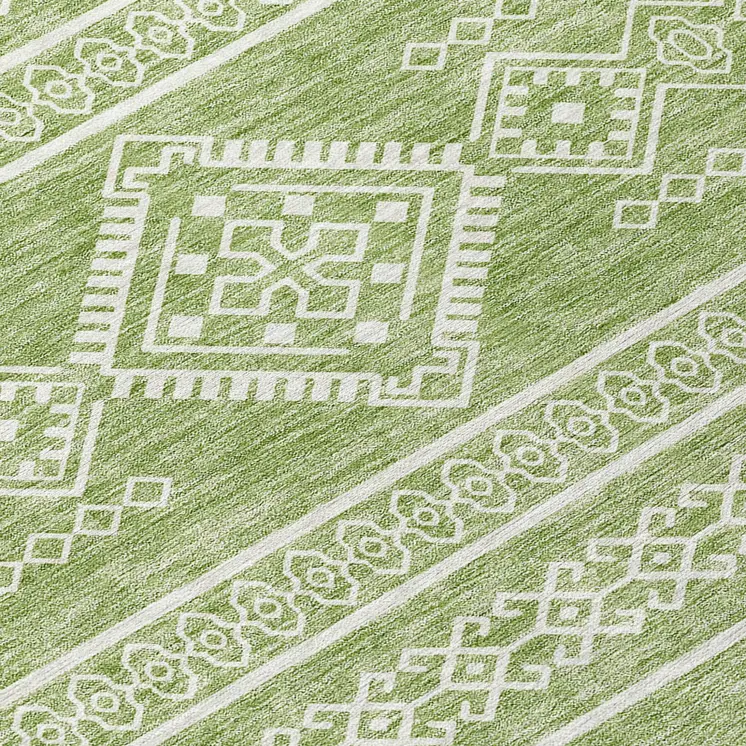 10' X 14' Green And Ivory Southwestern Washable Indoor Outdoor Area Rug