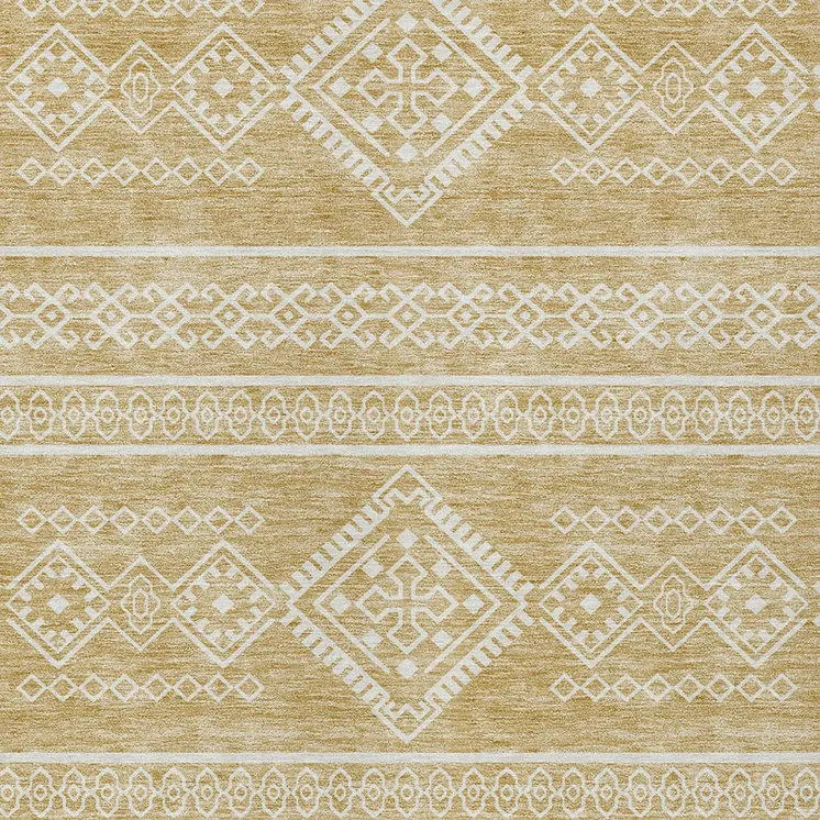 3' X 5' Gold And Ivory Southwestern Washable Indoor Outdoor Area Rug