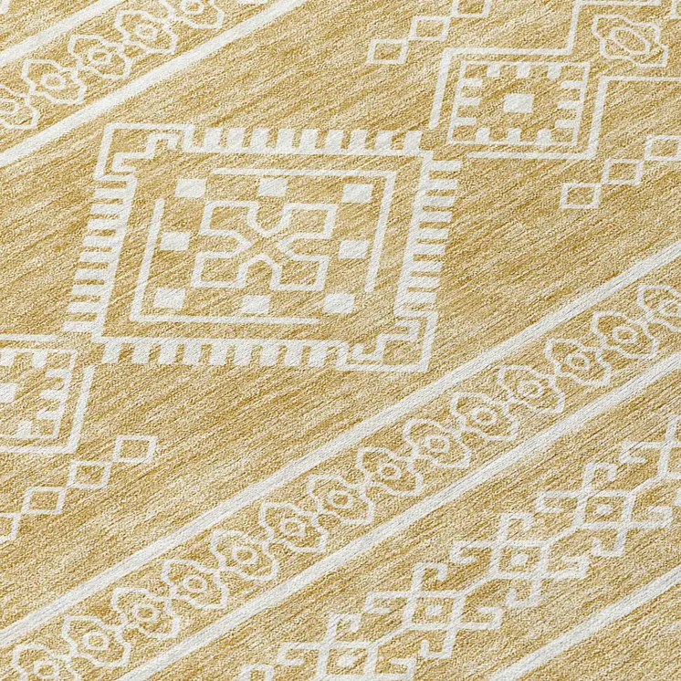 3' X 5' Gold And Ivory Southwestern Washable Indoor Outdoor Area Rug