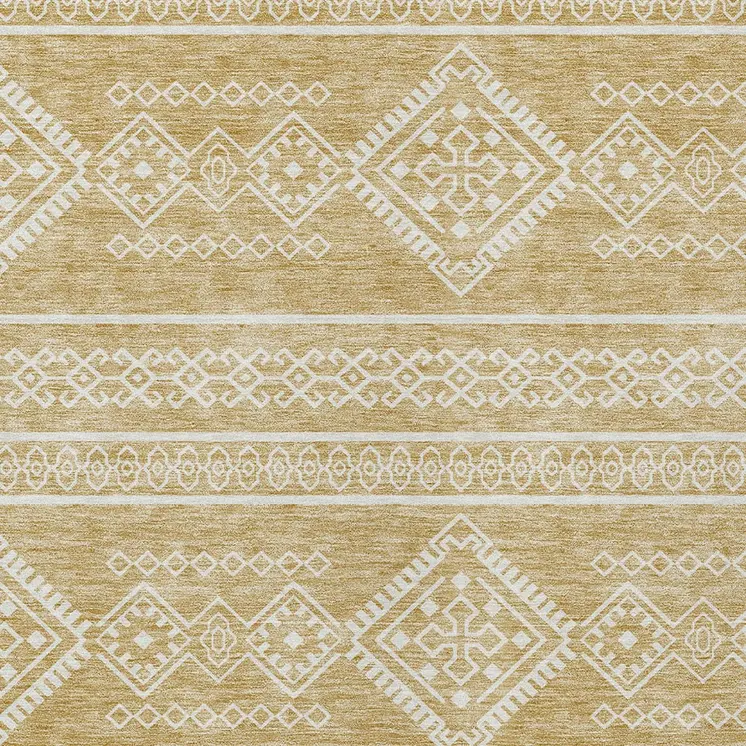 5' X 8' Gold And Ivory Southwestern Washable Indoor Outdoor Area Rug